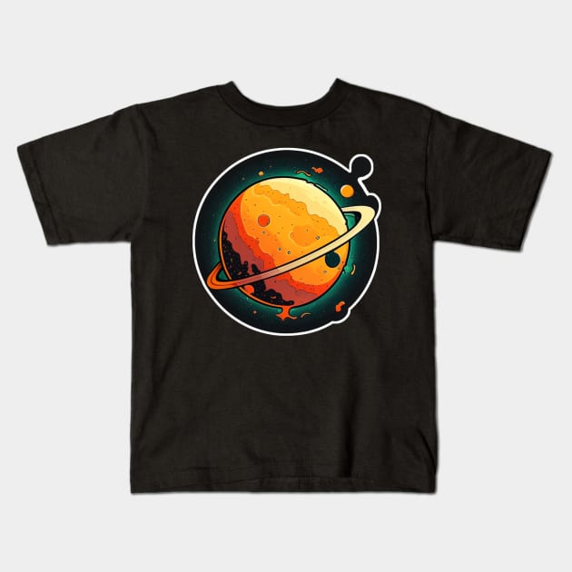 Ringed Planet Sticker Kids T-Shirt by Walford-Designs